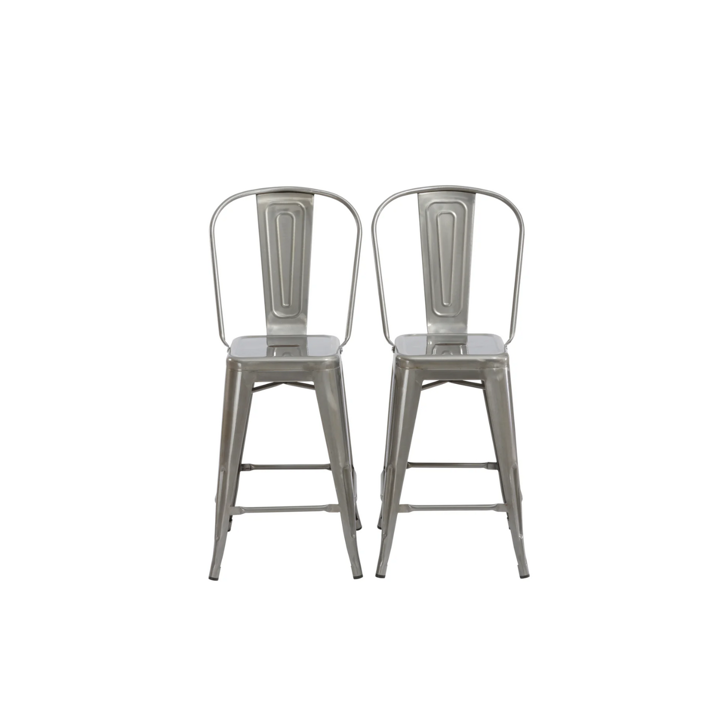 24" Clear Metal Antique Rustic Counter height Bar Stool Chair High Back - Set of 2