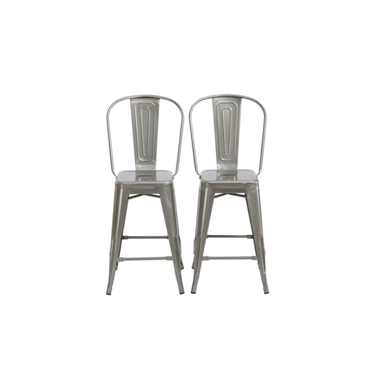 24" Clear Metal Antique Rustic Counter height Bar Stool Chair High Back - Set of 2
