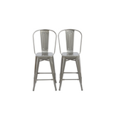 24" Clear Metal Antique Rustic Counter height Bar Stool Chair High Back - Set of 2