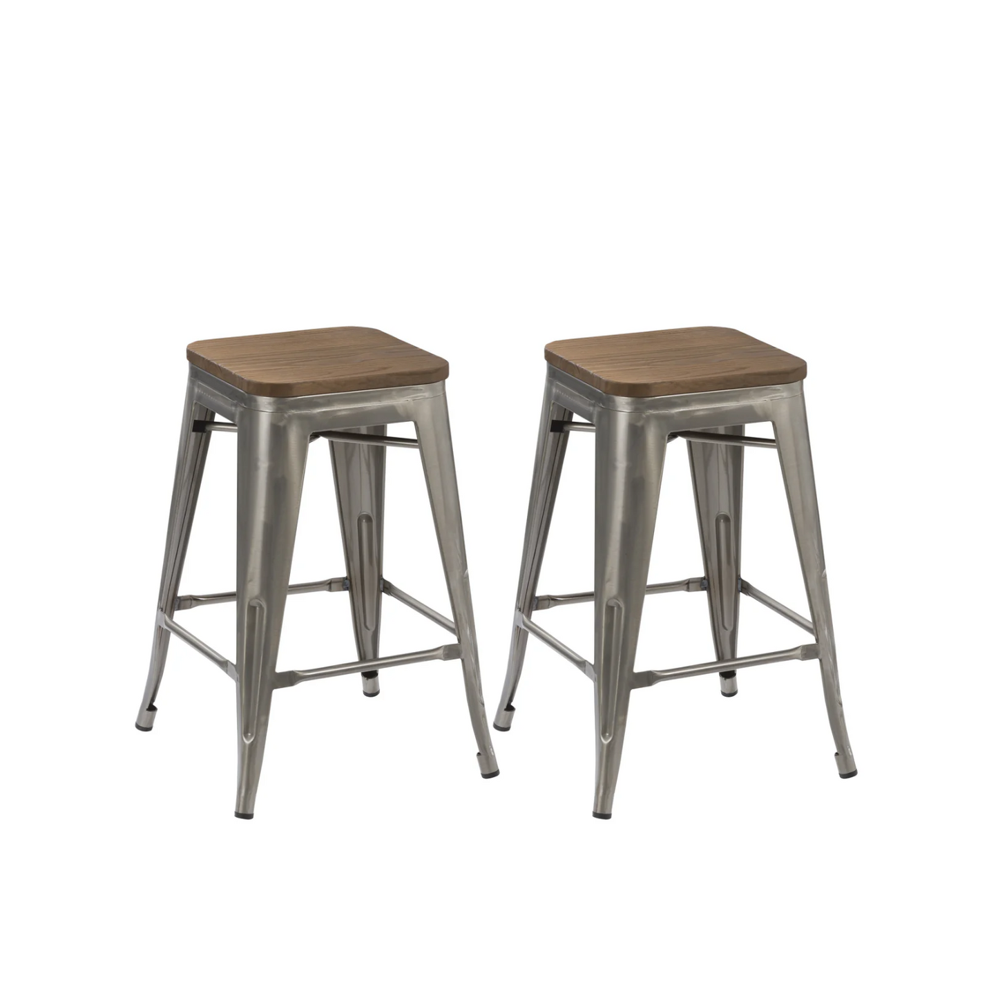 BTExpert 30" Industrial Vintage Brush Distressed Metal Bar Stools wood seat - Set of 2