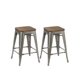BTExpert 30" Industrial Vintage Brush Distressed Metal Bar Stools wood seat - Set of 2