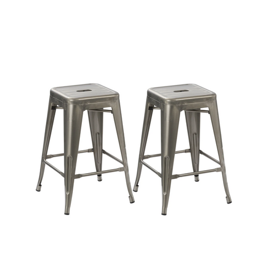 BTExpert 24" Industrial Antique Clear Brush Distressed Metal BarStools - Set of 2