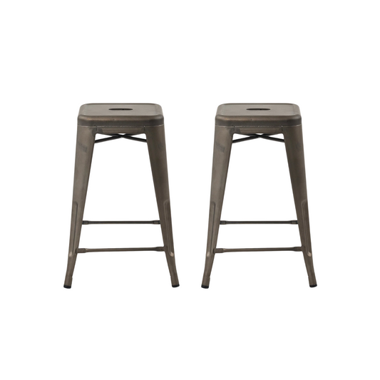 24" Industrial Antique Rustic Distressed Metal Barstools - 2 Pack