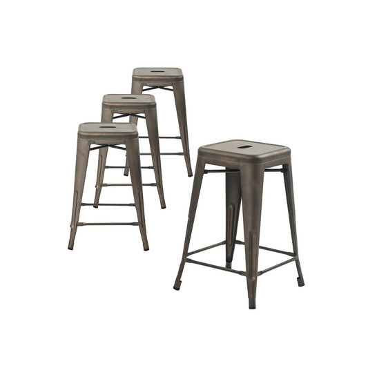 24" Industrial Antique Rustic Distressed Metal Barstools - 4 Pack
