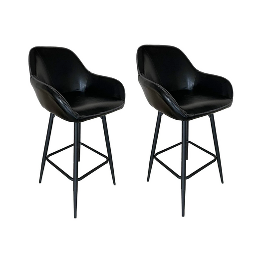 BTExpert 25 inch Bucket Black Faux Leather Accent Dining Bar Chair - Set of 2