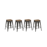 BTExpert 24" Metal Vintage Rustic Distressed BarStool Handmade Wood top - Set of 4