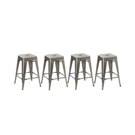 BTExpert 24" Solid Modern Distressed Metal Clear Brush Counter BarStool - Set of 4
