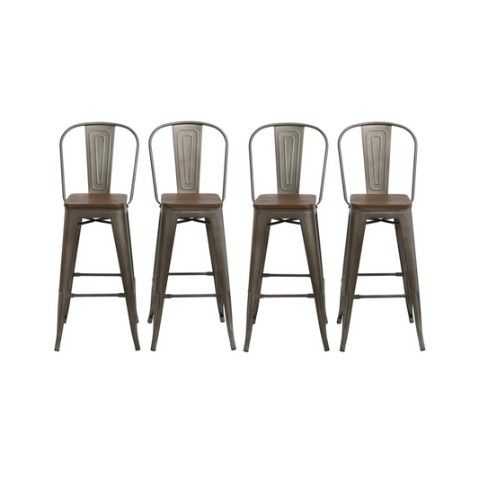 BTExpert 30" Metal Antique Rustic Counter height Bar Stool Chair High Back Wood seat - Set of 4