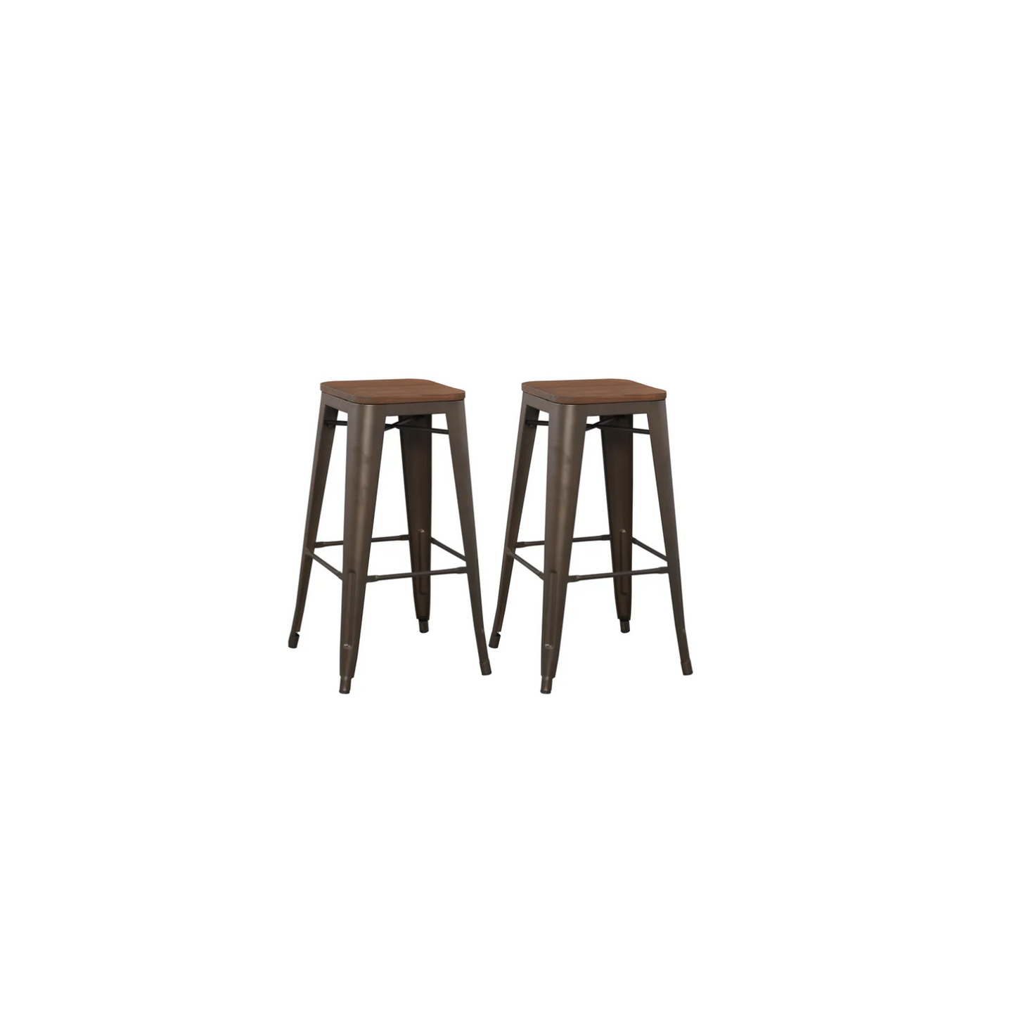 BTExpert 30" Solid Steel Stacking Industrial Rustic Metal BarStool Wood Top - Set of 2