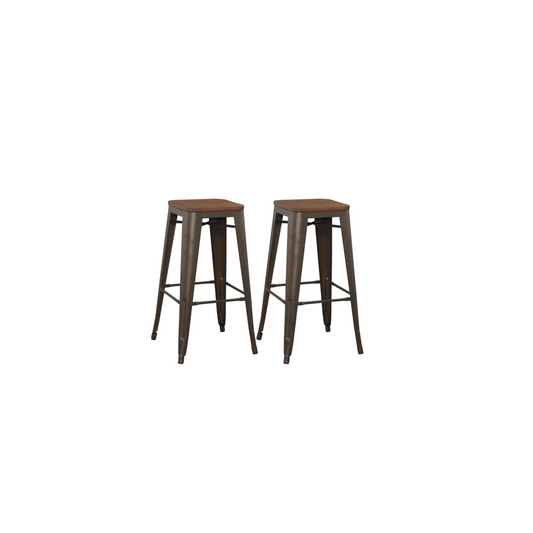 BTExpert 30" Solid Steel Stacking Industrial Rustic Metal BarStool Wood Top - Set of 2
