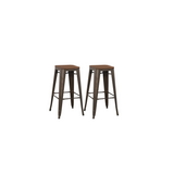 BTExpert 30" Solid Steel Stacking Industrial Rustic Metal BarStool Wood Top - Set of 2
