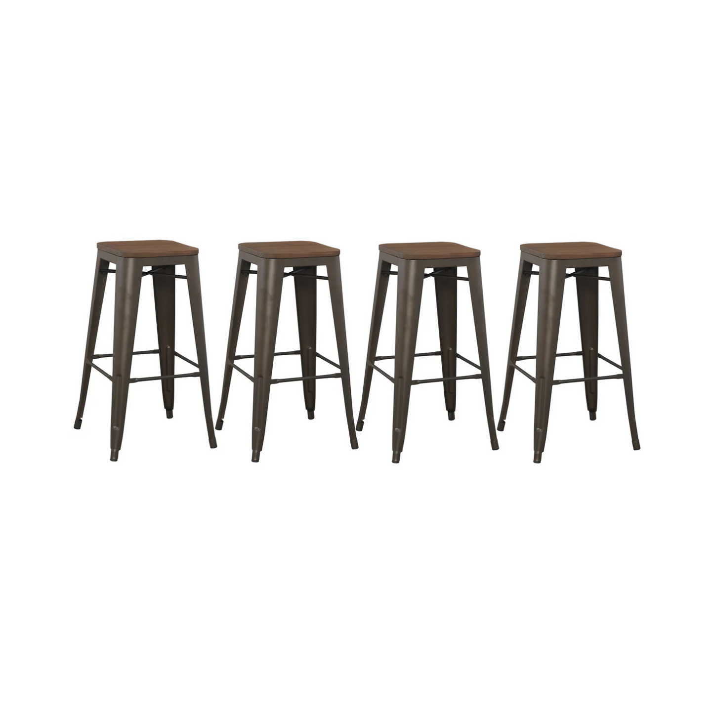 BTExpert 30" Solid Steel Stacking Industrial Rustic Metal BarStool Wood Top - Set of 4