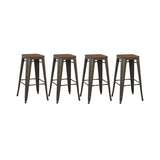 BTExpert 30" Solid Steel Stacking Industrial Rustic Metal BarStool Wood Top - Set of 4