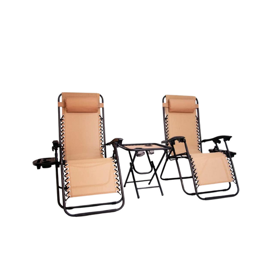 BTExpert 3PCS Zero Gravity Chair Set with Table, Folding Lounge w/ Pillow & Cup Holder for Camping, Patio, Beach