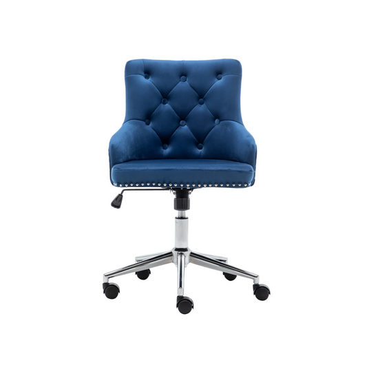 BTExpert Adjustable Velvet Navy Blue Tufted Leisure Chrome Nail Head Trim Upholstery Home Office Chair