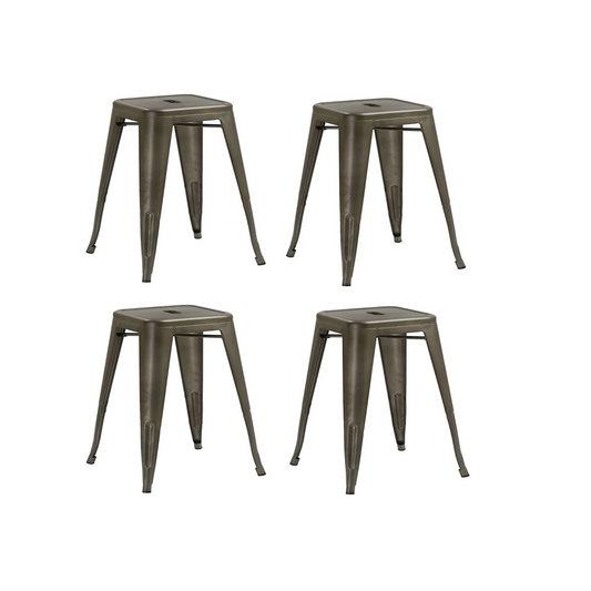 BTExpert 18" Bronze Metal Backless Stools, Stackable Rustic Industrial Vintage Brown - Set of 4