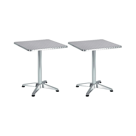 BTExpert Indoor Outdoor 23.75" Square Patio Restaurant Table Stainless Steel Silver Aluminum with Base - Set of 2