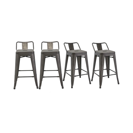 BTExpert 30" Rustic Distressed Metal Bar Stool, Low Back, 4PC, Indoor Outdoor