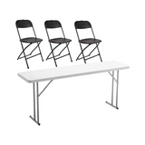 BTExpert 4-Piece Folding Seminar Table Portable & Chair Set, 6' x 18" x 29" Training Table & 3 Black Adult Chairs
