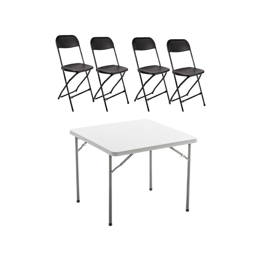 BTExpert 5-Piece Folding Card Table Set, 34" White Granite Table & 4 Black Chairs for gatherings, party home, Indoor Outdoor, Lightweight