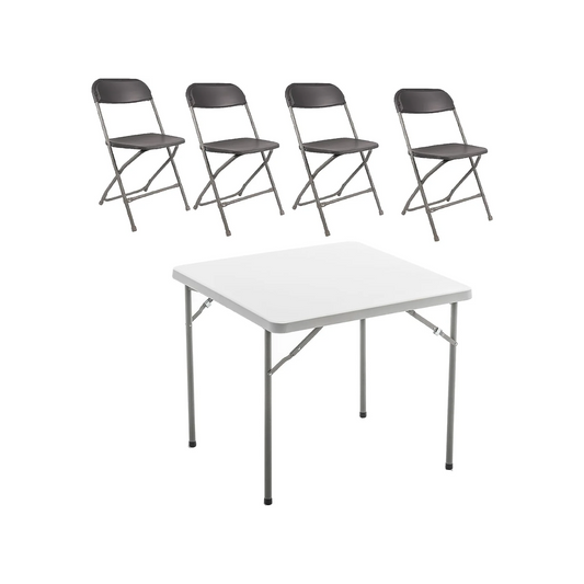 BTExpert 5-Piece Folding Card Table Set, 34" White Granite Table & 4 Gray Chair for board games Indoor Outdoor, Lightweight