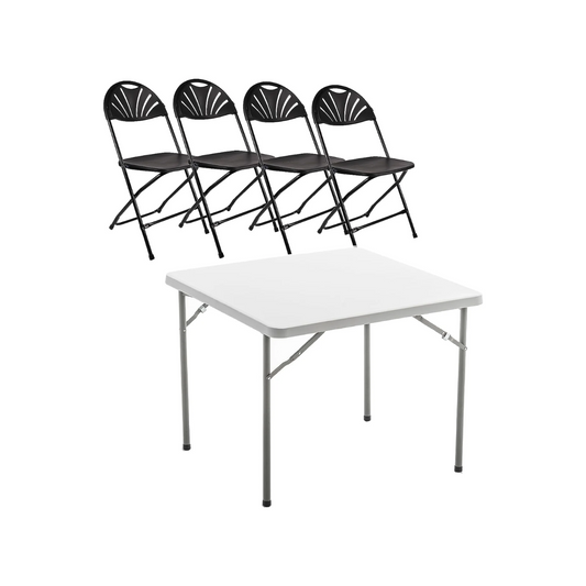 BTExpert 5-Piece Folding Card Table Set, 34" White Granite Table & 4 Floral Black Chairs for gatherings party, home, Indoor Outdoor