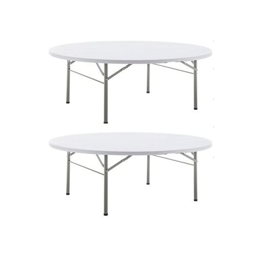 BTExpert 60" White Round Folding Table, Commercial Plastic, Portable for Banquet, Wedding, Party, Home, Patio, Indoor Outdoor - Set of 2