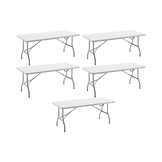 BTExpert 6ft Fold-in-Half Folding Utility Table 72"x29.5", Lightweight, Portable with Carrying Handle for Indoor Outdoor - Set of 5