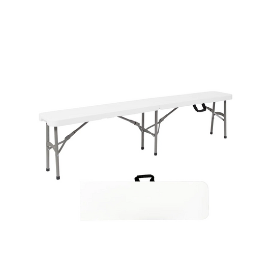 BTExpert 6ft Plastic Folding Bench – Portable Indoor/Outdoor Seat w/ Handle, UV-Resistant, Steel Frame, Fold-in-Half, Stackable