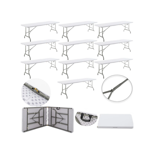 BTExpert 8-Foot - 96" long White Plastic Folding Table Portable 30" Wide , 29" High, Indoor Outdoor Events Banquet Dining Party Patio Set of 10