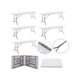 BTExpert 8-Foot - 96" long White Plastic Folding Table Portable 30" Wide , 29" High, Indoor Outdoor Events Banquet Dining Party Patio Set of 5