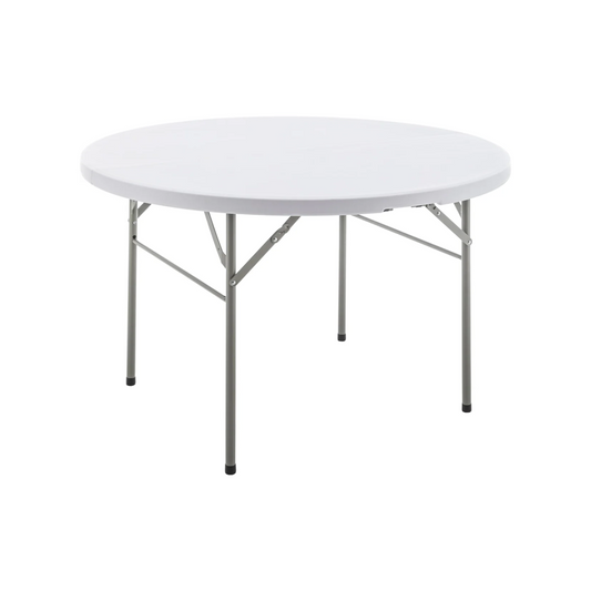 BTExpert 4ft Round Folding Table, White Plastic, Portable Commercial Indoor/Outdoor for Events, Patio, Home & Dining