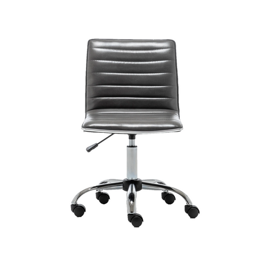 BTEXPERT Swivel Mid Back Armless Ribbed Task Leather Chair, Gray upholstery and Chrome