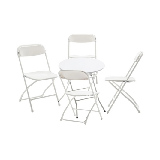 BTEXPERT Folding Card Portable, 24" Round Plastic Table 4 Adult Granite White Commercial Chairs