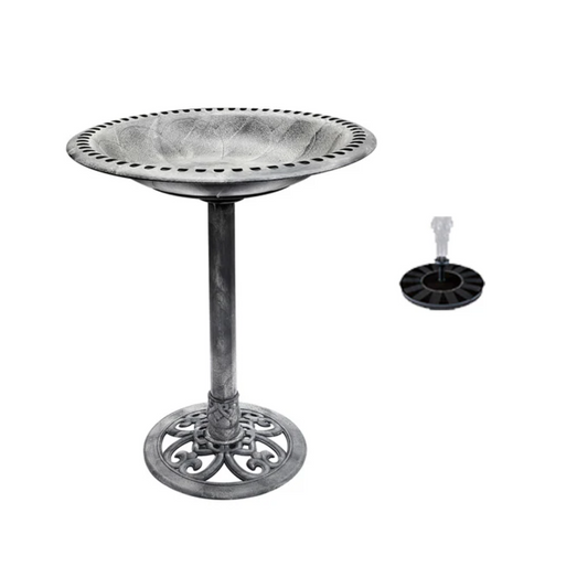 BTExpert - Birdbath Stone Gray 28" Height Outdoor Garden Decor Vintage Solar Pump Bird With Multiple Nozzles