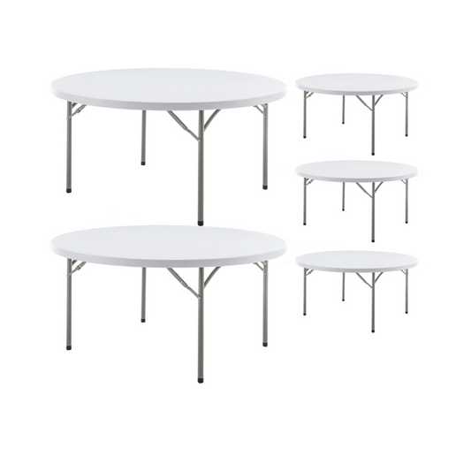 BTEXPERT White 5 Ft 60inch Round Plastic Folding Table For Banquet Dining Wedding Party Backyard Outdoor, Set of 5