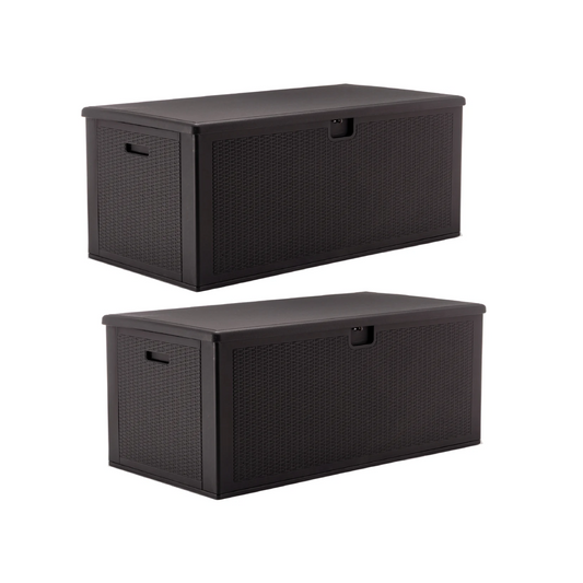 BTExpert 150 Gallon Large Deck Box, Outdoor Storage Box for Garden Tools Sports Equipment Lockable - Set of 2