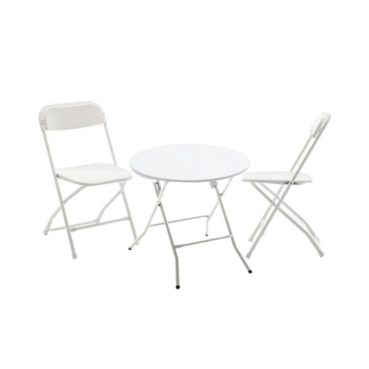 BTEXPERT 24 Round Plastic Table 2 Adult Chairs for Board Games Nights Gatherings Outdoor Lightweight, 3 Piece Set