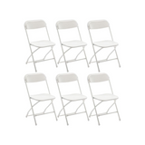 BTExpert Indoor Outdoor White Plastic Folding Chairs Stacking Steel Frame Commercial - Set of 6