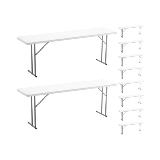 BTExpert 8-Foot 96 long White Plastic Folding Table 18 Wide 29 High indoor outdoor lightweight - Set of 10