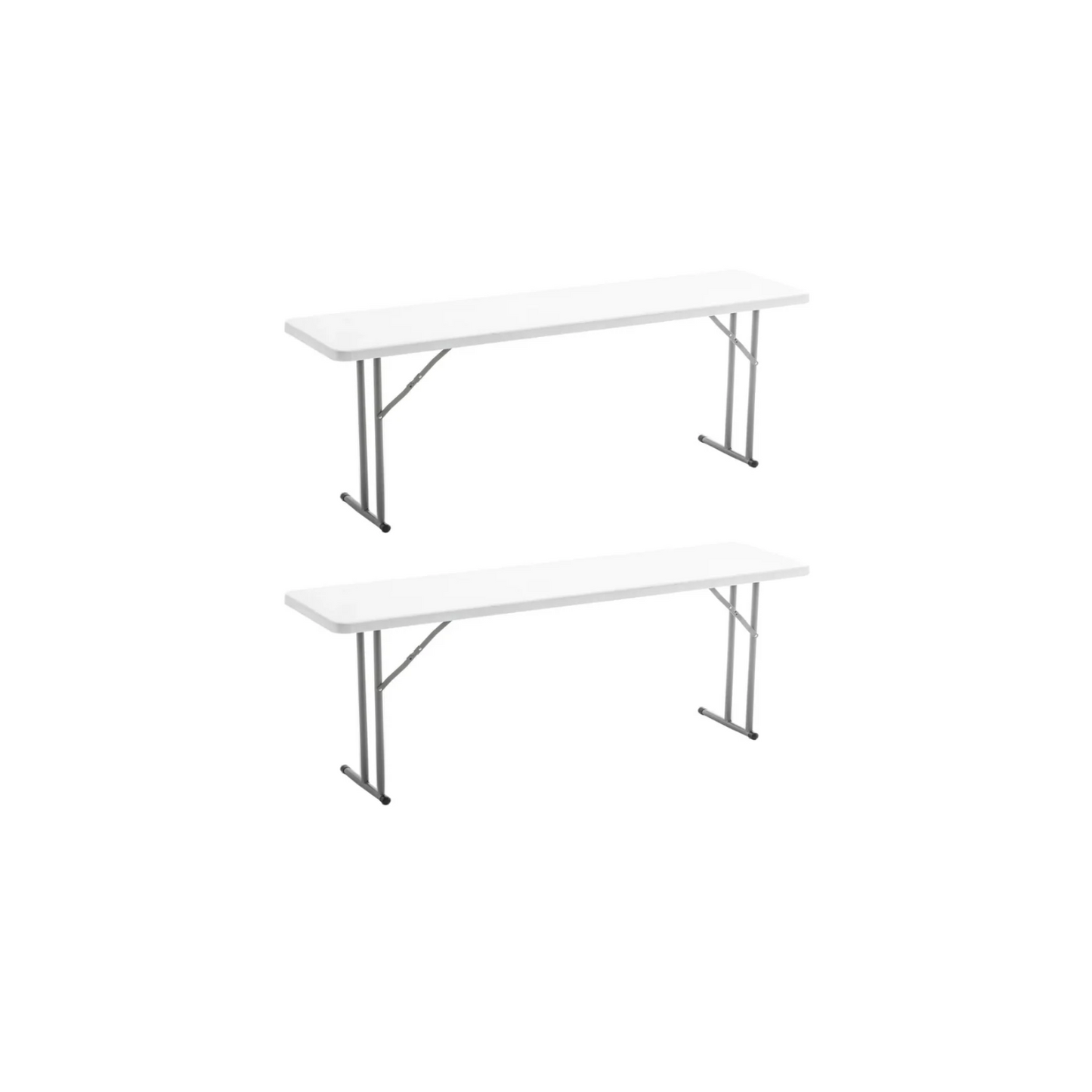 BTExpert 8-Foot 96" long White Plastic Folding Table 18" Wide 29" High indoor outdoor lightweight - Set of 2