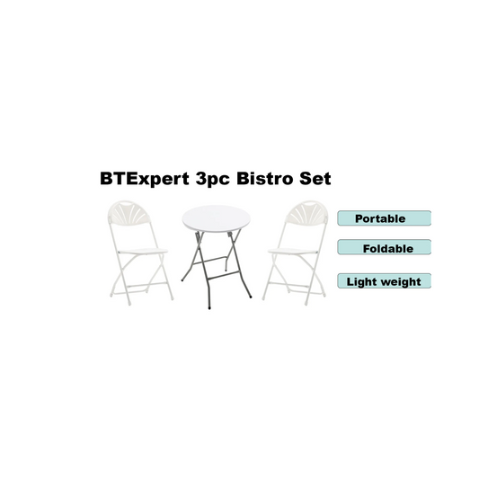 BTExpert Folding Card Plastic Table Chair Set, 24" Round Granite White, nights gatherings party home indoor outdoor 3 Piece