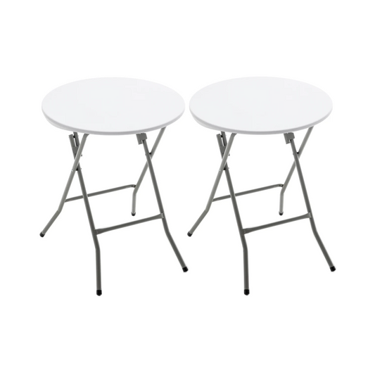 BTEXPERT White 24" Round Height Folding Dining Table for Wedding Party Event Home Kitchen Outdoor - Set of 2