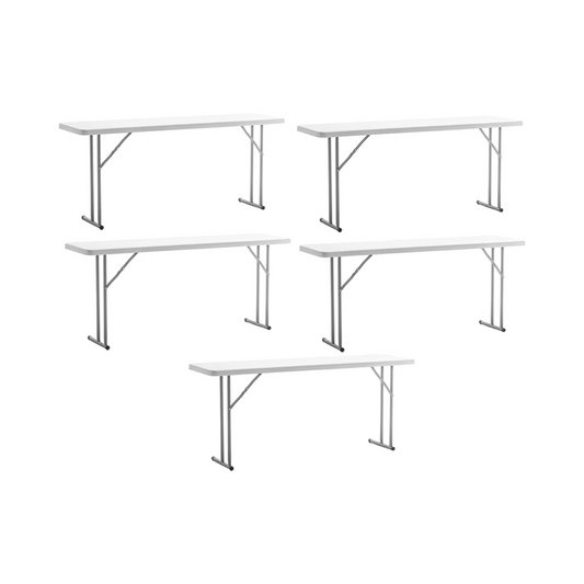 BTExpert 5-Foot - 60" long White Plastic Folding Table Portable 18" Wide narrow, 29" High, events indoor outdoor - Set of 5