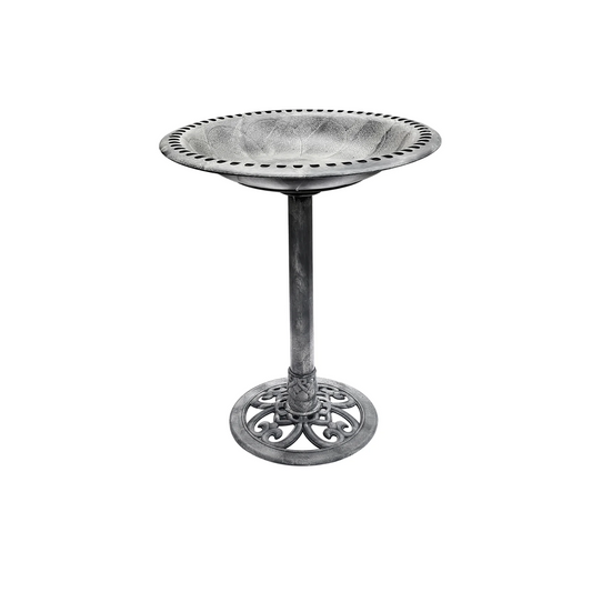 BTExpert 28" Stone Grey Pedestal Birdbath, Antique Outdoor Garden Resin Fleur de Lis Decoration