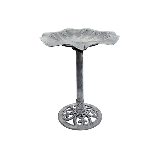 BTExpert Stone Grey Lily Leaf Pedestal Outdoor Garden Floral Bird Bath Decoration Accent