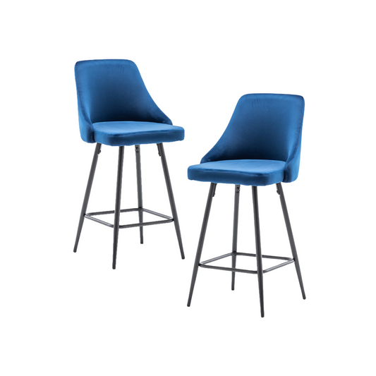 BTExpert TWO - Chacha Velvet Blue barstools Upholstered Modern Counter height Stool Bar Chairs - Set of 2