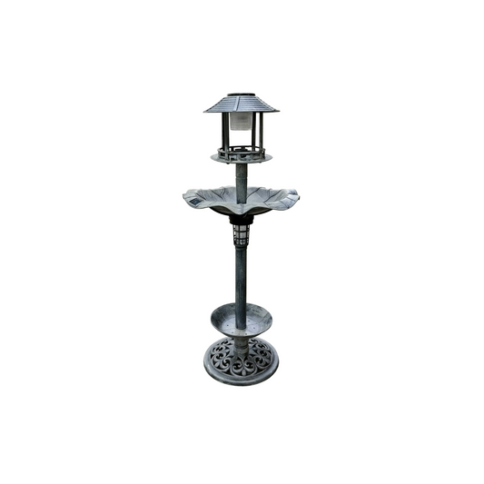 BTExpert Birdbath Vintage Grey Solar Lighted Bath Garden Fountain Decoration Accents