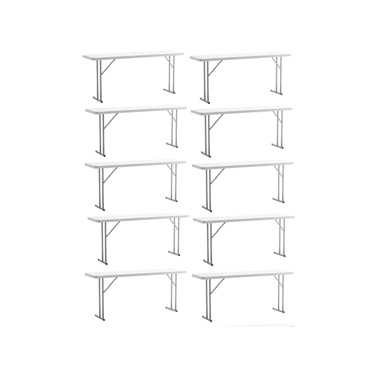 BTExpert 6-Foot - 72" long White Plastic FoldingTable Portable 18" Wide, 29" High, indoor outdoor lightweight - Set of 10