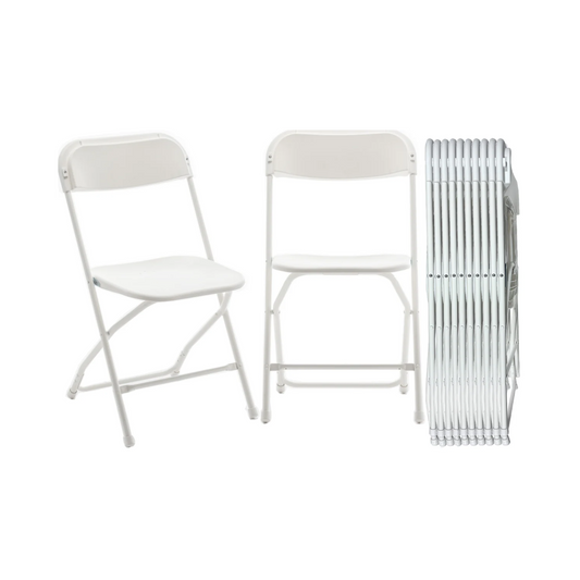 BTExpert White Plastic Folding Chair Steel Frame High Capacity lightweight Set for Kitchen Dining Church School - Set of 20